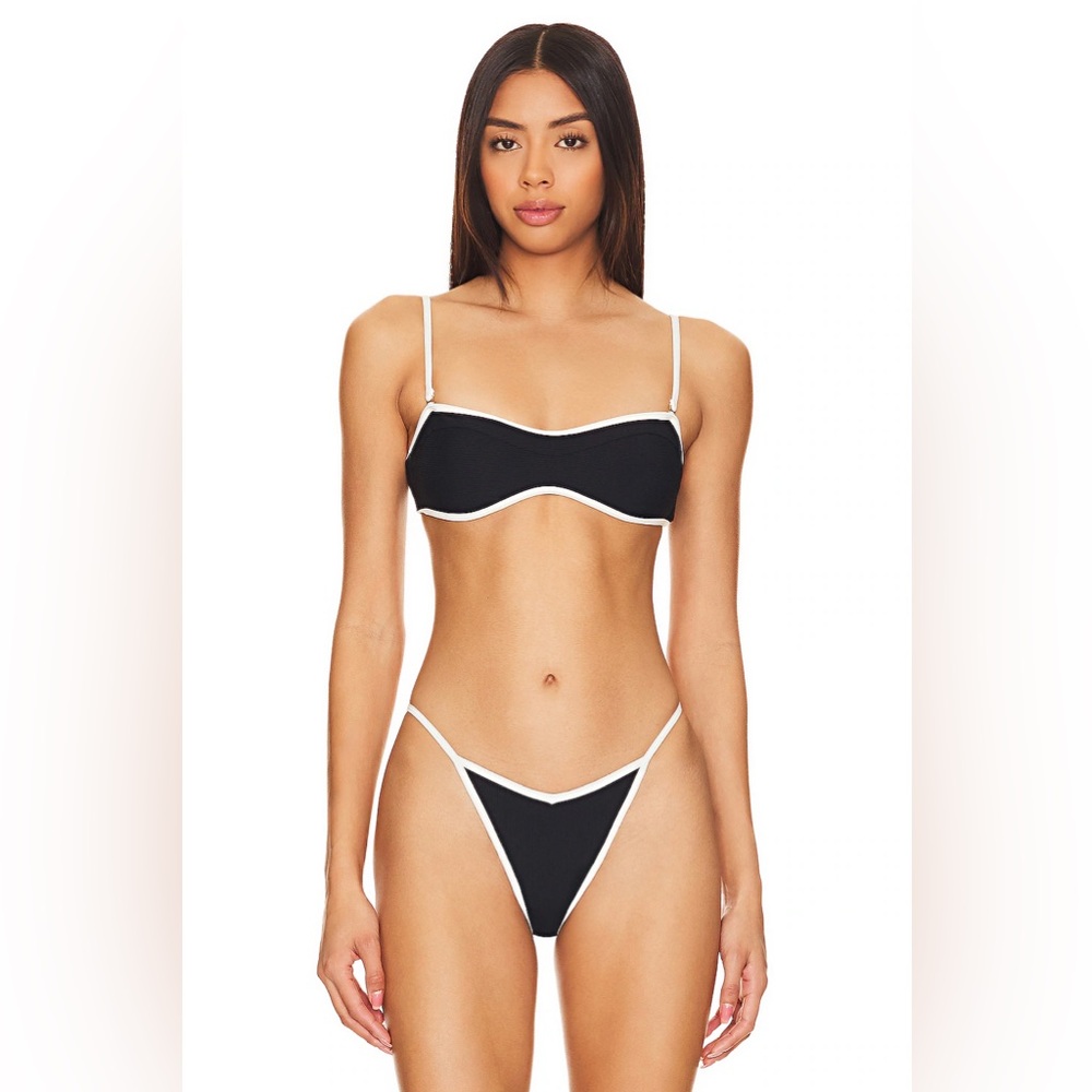 L Space Selena Black and Cream Bikini Top
